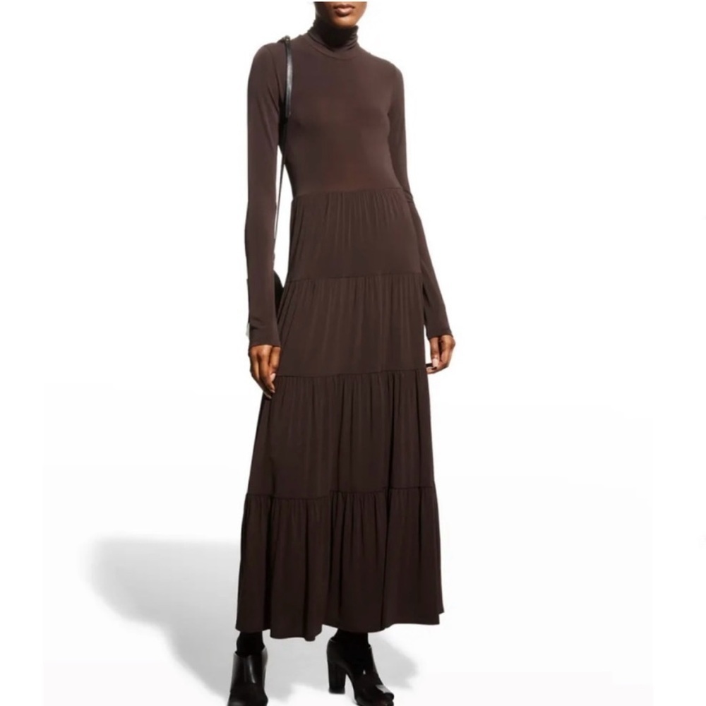 A.L.C. Corinna Turtleneck Tiered Maxi Dress Open Back Chocolate Brown - Picture 1 of 11